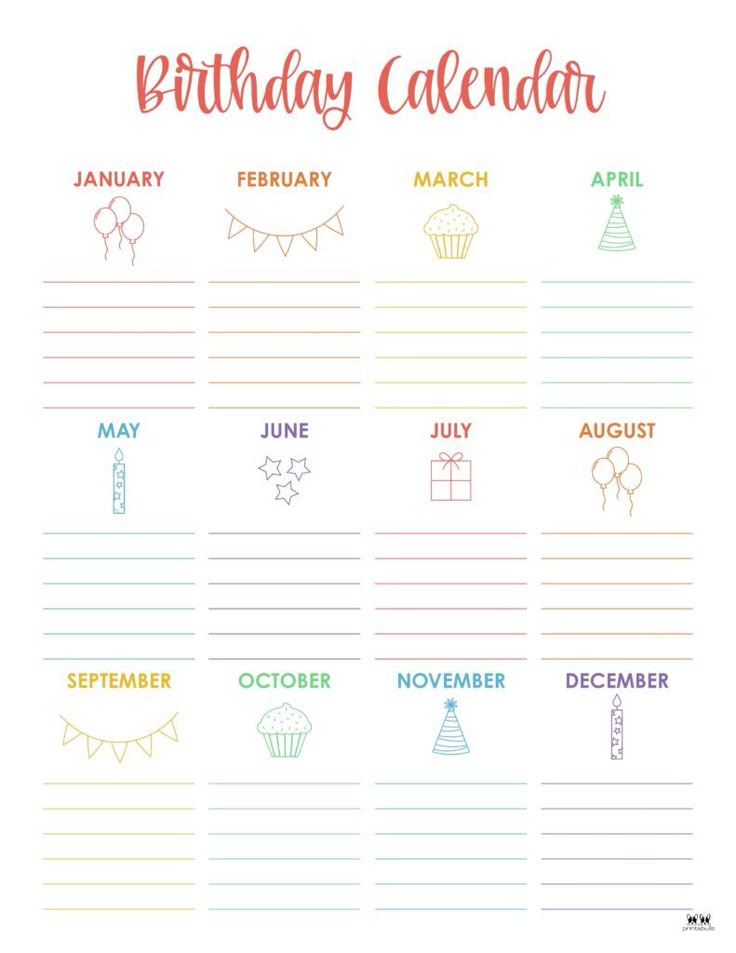 birthday calendar printable