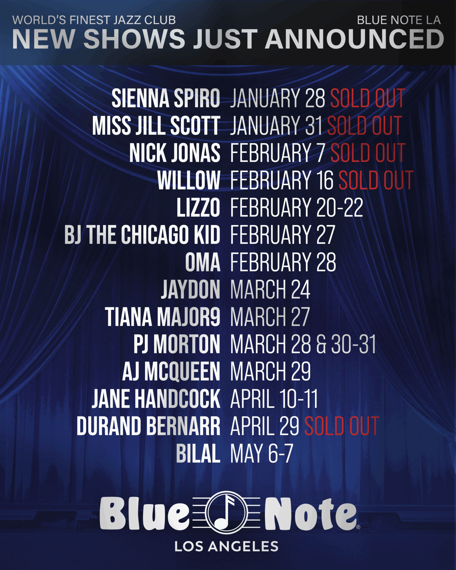 blue note schedule